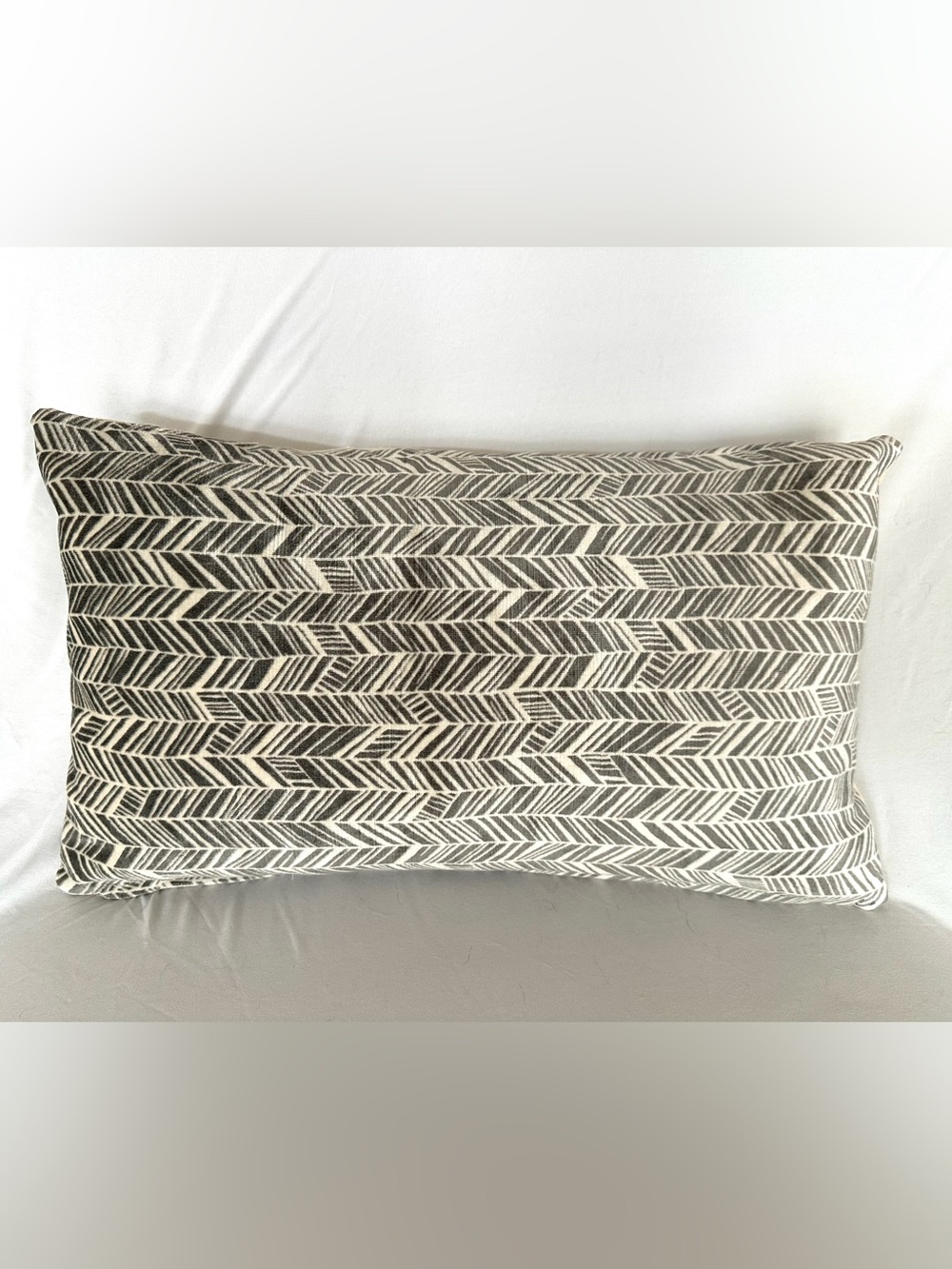 Designer Velour Neutral Chevron Accent Pillow - Charcoal and White 12”x20”
